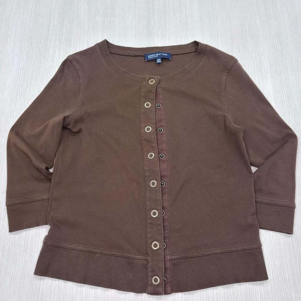 Jones New York Snap Cardigan Size S Brown Knit Cotton Minimalist